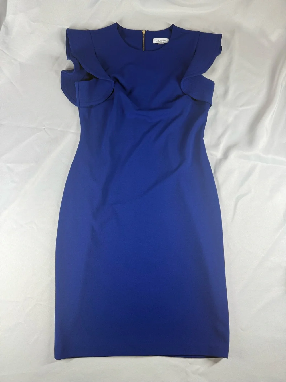 Calvin Klein Royal Blue Ruffle Sleeve Midi Sheath Dress - Picture 3 of 9